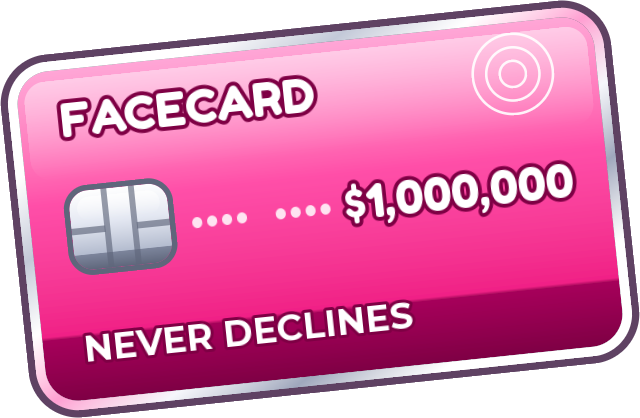 The pink Facecard credit card from the game